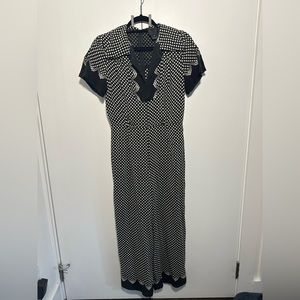 Anna Sui - vintage 100% silk polka dot jumpsuit. Black and white size 6